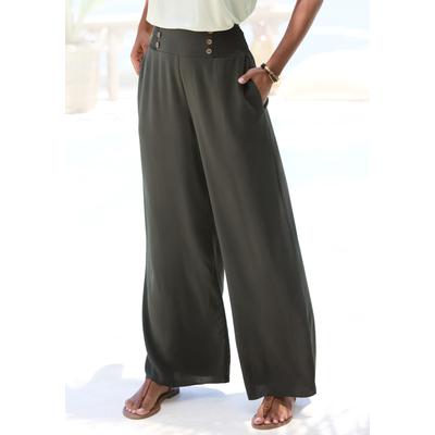 Palazzohose LASCANA, Damen, Gr. 38, N-Gr, grün (khaki), Web, Obermaterial: 100% Viskose, unifarben, modisch, figurumspielend bodenlang, Hosen, mit Taschen, Sommerhose, Wide-Leg Image
