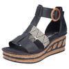 Keilsandalette RIEKER, Damen, Gr. 40, schwarz (schwarz, creme), Lederimitat, Bast, feminin, Schuhe Sandalette, Sommerschuh, Plateausandalette, Sandale mit modischem 6 cm Keilabsatz
