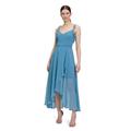 Abendkleid VERA MONT "Vera Mont Abendkleid mit Volant", Damen, Gr. 42, Normalgrößen, shiny blaustone, Chiffon, Obermaterial: 100% Polyester. Futter: 100% Polyester., elegant, A-Linie lang, U-Boot-Ausschnitt, Kleider, Wickel-Design