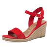 Keilsandalette TAMARIS, Damen, Gr. 41, rot, Textil, modisch, Schuhe, Sommerschuh, Sandale, Keilabsatz, mit verstellbarem Riemchen