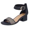 Sandalette RIEKER, Damen, Gr. 39, schwarz (schwarz, natur), Lederimitat, Textil, Flechtoptik, elegant, Schuhe, Sommerschuh, Sandale, Blockabsatz, mit Zierschließe am Klettriemchen
