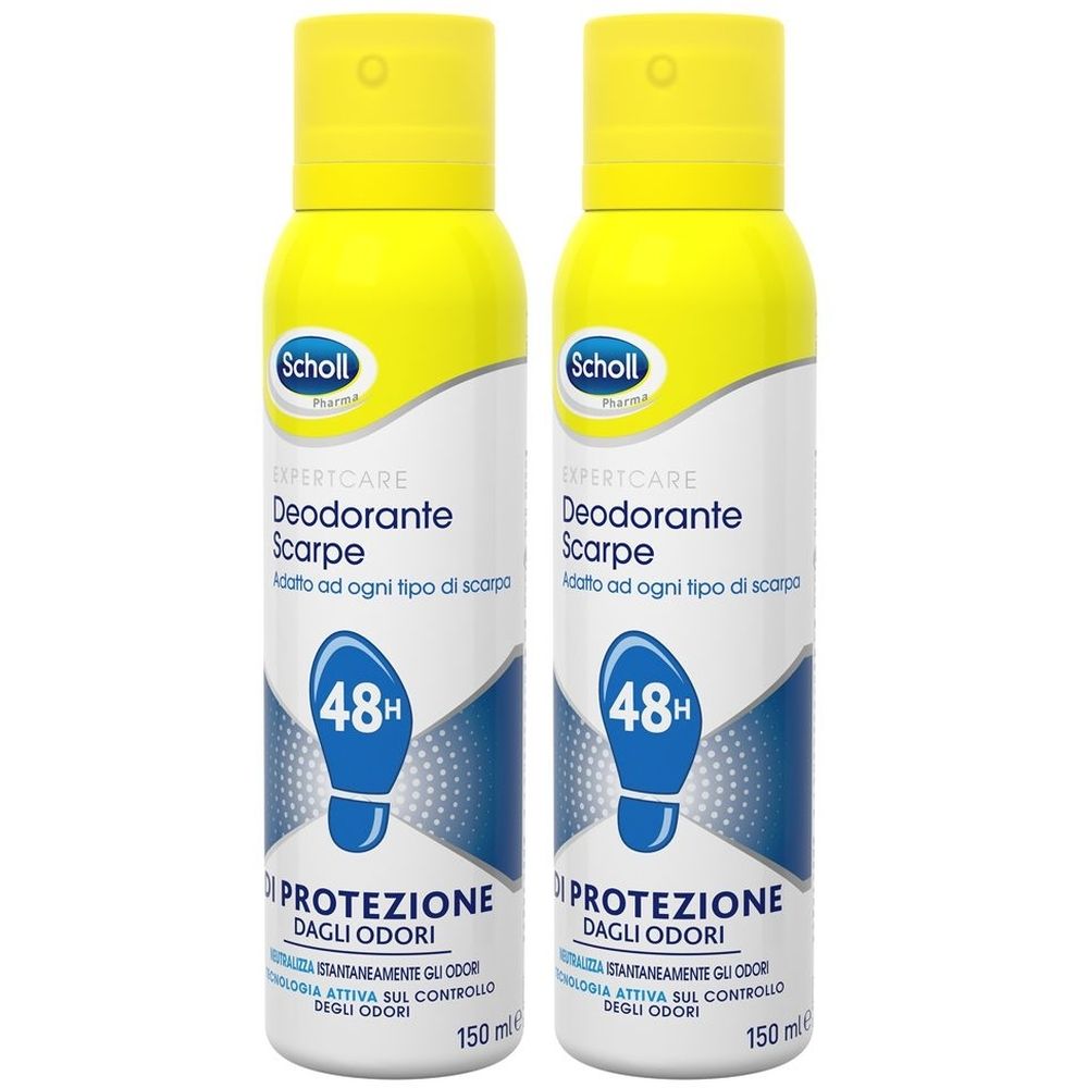Scholl Deodorante Spray Scarpe, 48h di Protezione dagli Odori 2x150 ml
