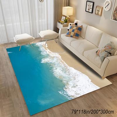 TEMU Coastal Beach Vacation Soft Area Rug, Non-slip Backing, 800g/m² Density, 6mm Thick, Polyester Fabric, Decor Carpet With Anti-slip Dot Pattern Image