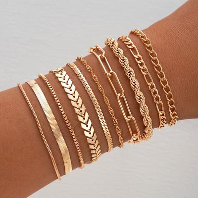 TEMU 10 Pcs Golden Bracelet Stack For Women, Elegant & Sexy Layered Bangle Collection, Fashion Jewelry For Daily Wear And Parties Image