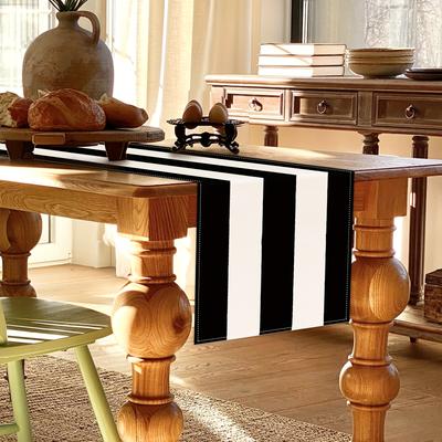 TEMU 1pc, Table Runner, Black And White Striped Pattern Table Runner, Modern Decorative Table Runner, Classic Table Decor, Dining Table Decor Image