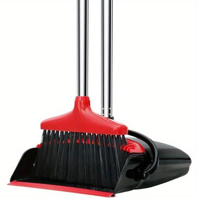 TEMU 8-piece Red Rubber Handle Broom Set With Bristles, Removes Cat And Dog Hair From Floors, Carpets, Tiles, Windows, And Gardens, Detachable Long Handle For And , And Carry Image