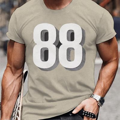 TEMU 3d 88 Print Tee Shirt - Casual Short Sleeve T-shirt For Men - Summer Wear - Geometric Pattern - Polyester Fabric - Regular Fit Image
