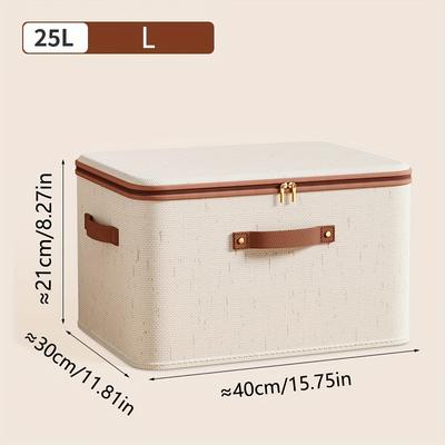 TEMU Linen Zipper Storage Box Foldable Clothes With Lid Storage Box For Home Bedroom, Under-bed Storage Image