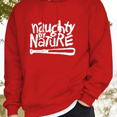 "TEMU Men's Casual Hooded Sweatshirt With "" Baseball Bat Graphic Print, Kangaroo Pocket, 100% Polyester, Regular Fit Streetwear For Autumn/winter" Image