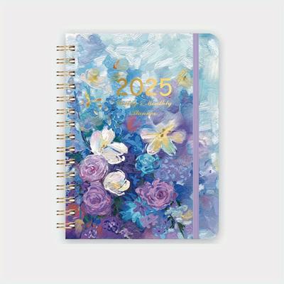 TEMU 2025 Elegant Floral Agenda Planner Notebook - 140 Pages, 365- Organizer With Band, Paper, Coil Design For Easy Page Turning - Business & Personal Planning Image