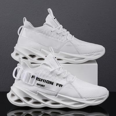 TEMU White Comfortable Trendy Blade Sole Shoes For Couples, Featuring Shock Absorption And Rebound, Suitable For All , Breathable, Commuting, Casual Wear, And Fashionable Sports. Image