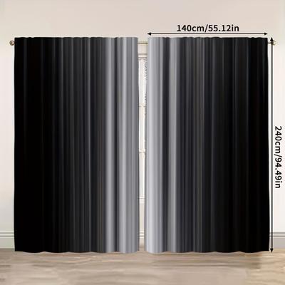 TEMU 2pcs Gradient Blackout Yarn Curtains, % Polyester, Light-filtering, Rod Pocket, Hand Wash, Woven, Roller Embossed, , For Bedroom & Rooms, -120 Gsm Image
