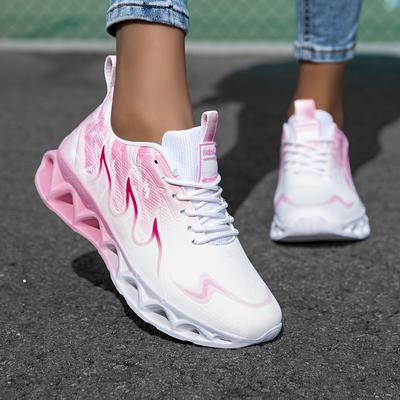 TEMU Women's Breathable Mesh Sneakers, Lightweight Soft Shoes, Trendy Versatile Solid Color Fabric Upper Eva Sole Stabilizing Normal Pronation Random Printing Image