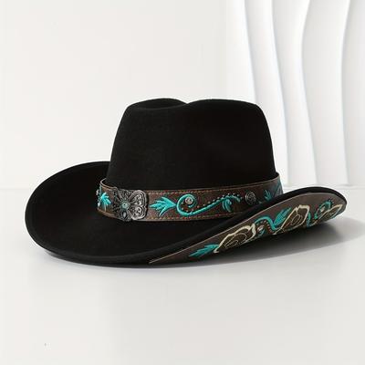 TEMU Stylish Cowboy Hat With Embroidered And Metal Studs, Dates, Shopping, Photography, Casual Outdoor Barbecues, Camping, Street Photography, And Parties. Image