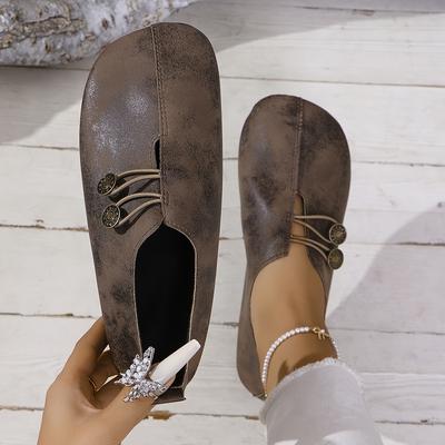 TEMU Women's Slip-on Low-top Shoes - Casual Cover Flats With Decorative Buttons, & Easy Design For Casual Attire, Cute Shoes, Leisure Footwear, Sleek , Fabric Lined Interior Image