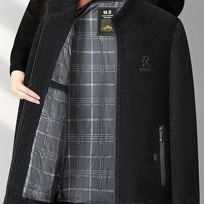 TEMU Larsen Obm Men's Lightweight Stand Collar Chenille Jacket - Zipper Front, Pattern, 100% Polyester, Spring/fall Casual Coat With Letter Detailing, Regular Fit, Hand Wash Only Image