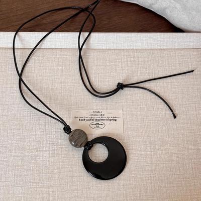 TEMU 1pc Vintage Bohemian Resin Stone Pendant Necklace - Long Chain Minimalist Ethnic Jewelry For Everyday & Music Festival, Versatile Accessory Image