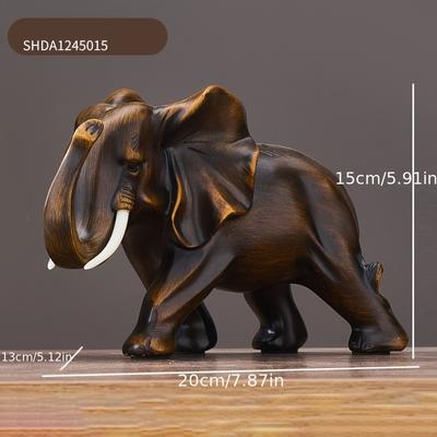 TEMU 1pc Wealth-attracting Elephant Statue - Elegant Dark Resin Ornament With Carvings, Living Room Decor & , Ideal Gift For Company , Decorative |traditional Design|textured Surface Image