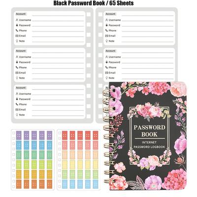 TEMU Floral Hardcover Book With Alphabetical Stickers – 65 Sheets Secure Logbook For Internet Addresses, School, Use (black/pink Floral Designs), Office Supplies | Planner Image