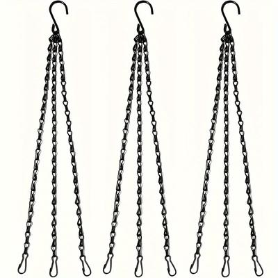 TEMU 3pcs Black Metal Hanging Basket Chains With Clips - Iron Plant Hangers For Indoor/outdoor Use, Ideal For Flower Pots, Planters, Bird Cages, Lanterns, Hangers| Design| Iron Chains Image