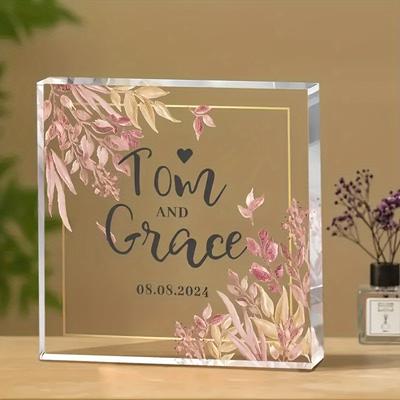 TEMU Custom Acrylic Wedding Keepsake - Personalized With Name & Date, Ideal For Bedroom & Living Room Decor, Perfect Gift For Anniversaries, Birthdays & Holidays Image