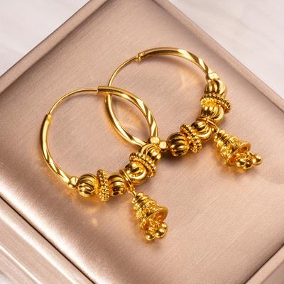 TEMU Elegant 24k Gold-plated Hoop Earrings With Pendant - Chic & , Copper Material, Casual Attire, Trendy Earrings Image