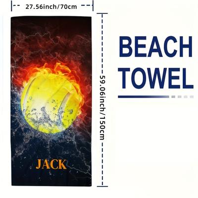 TEMU [adventure] Customizable Sports-themed Beach Towel With Baseball, Tennis, Football & Soccer Designs - Personalize For A , Soft Polyester, Quick-dry, Beach, Pool, Camping & Travel Image
