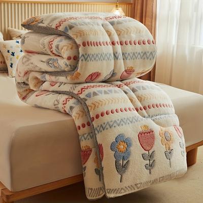 TEMU Bohemian Chic Winter Comforter, Velvet, Triple-layer Plush, , , Medium Weight, Knitted Polyester 100%, No Printing, Hand Wash Only, For Bedroom And Image
