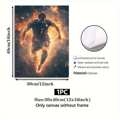 TEMU 1pc Soccer Canvas Art Print - Football Player Decor For Living Room, Bedroom, Office - Poster Image