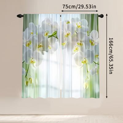 TEMU 2pcs, Curtain Popular Magnolia Floral 100% Polyester Sheer Curtain Decorations For Room, Kitchen, Study, Bedroom, Living Room, And Playroom Image
