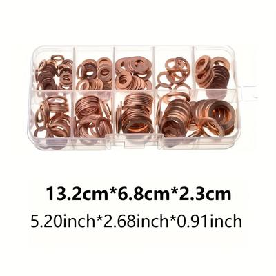 TEMU 200pcs Copper Washer Gasket Nut And Bolt Set, Flat Assortment Kit With Box, M5/m6/m8/m10/m12/m14 Sizes For Sump Plugs, Durable Copper Material, Exterior Finish Copper Image