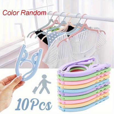 TEMU 10pcs Foldable Travel Clothes Hangers - Anti-slip Design, Plastic, Ideal For Retail Stores And Home Use, Home Organization | Modern Hangers | Plastic Hangers Image