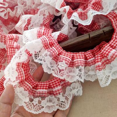 TEMU 1roll/ 5cm Wide Lace Ruffle Trim - Vibrant Polyester Lace For Diy Hairbands, Hats, Shoes & Craft Decorations Image