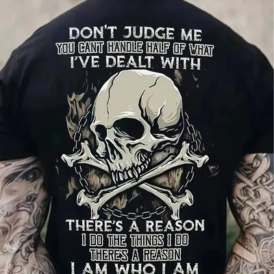 "TEMU Men' Cotton Skull Graphic T-shirt - "don't " Print, Casual Short Sleeve Crew Neck Tee For Summer Outdoor Wear" Image