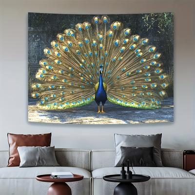 TEMU 1pc Elegant 3d Feather Wall Tapestry, Luxurious Polyester For Living Room, Bedroom, Home Decor - And Patterns, Adds , Decorative Tapestry|3d | , Peacock Decor Image