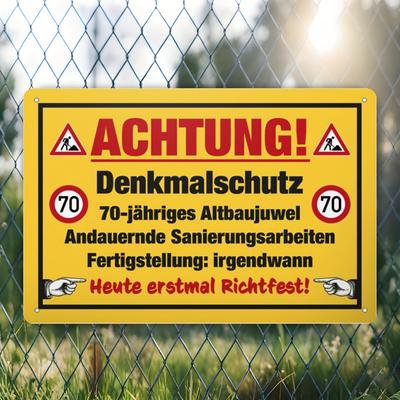 "TEMU 1pc 70th Birthday Tin Sign - Vintage Protection Design With "achtung!" Warning, 8x12in Metal Wall Decor For , Ideal For Party Decoration & Birthday Gift, Traditional Style, Easy To Han" Image