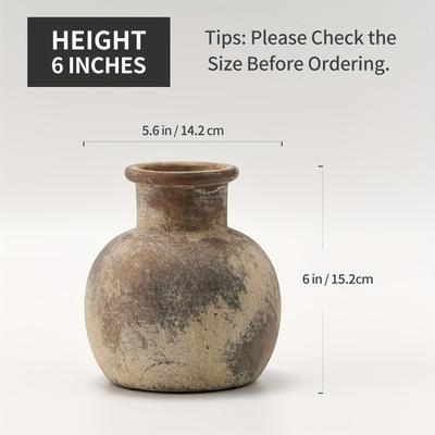 TEMU 1pc Ceramic Vintage Rustic Farmhouse Chic Vase | Pottery Decorative Flower Vase For Home Decor | Boho Vase | Terracotta Vase For Table, Living Room, Bathroom Decoration, Shelf Decor Image