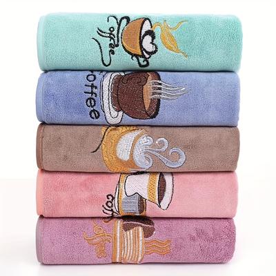 TEMU 5pcs Microfiber Hand Towels For - Ultra Soft, Absorbent, Quick-dry Washcloths With Coffee & Donut Designs - Perfect Housewarming Gift (blue, Green, Pink, Yellow, Purple), Bathroom Deco Image