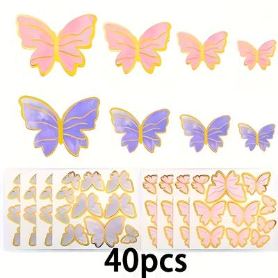 TEMU 40pcs Vibrant Cake Toppers In Purple & Pink - Mixed Sizes, Elegant Plastic Decorations For Birthday, Wedding, - Versatile Cupcake & Christmas Party Supplies Image
