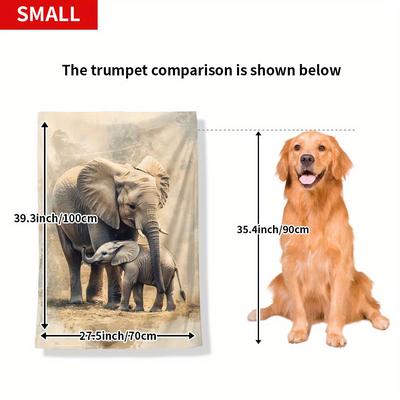 TEMU Family Elephants Print Flannel Blanket - Soft Warm Throw For Camping, Travel, Car & Home Decor, Contemporary Style Commemorative Gift For Moments, Elephant Gifts, Earthy Tones Decor, Detailed Image