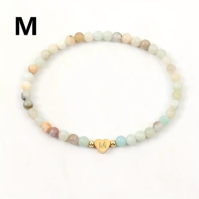 TEMU 1pc -colored Natural Stone & Love Heart Charm Bracelet For Women - For Casual Attire & Special Occasions, Ideal Gift For , Lovers, Or Family, Stone Bracelet Image