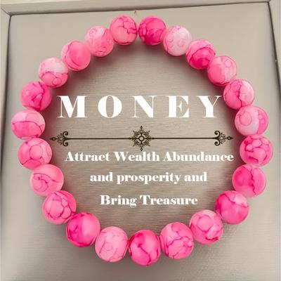 TEMU Handmade Bohemian Style Stone Elastic Bracelet For Valentine's Day, Featuring Pink Crystal Beads, 8mm Round Gemstone Elastic Bangle, An Elegant Gift. Image