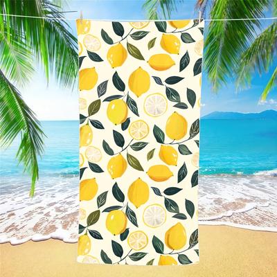 TEMU Lemon Pattern Beach Towel - Quick-dry High Absorbency Microfiber For Yoga, Gym, Travel, Swimming, Surfing & Camping - Machine Washable Outdoor Essential, Microfiber Beach Towel Image