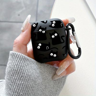 TEMU Stylish Creative All-inclusive Shockproof Black Anime Cat Pattern Headphone Case For Airpods 1/2, Airpods 3, Airpods Pro, Airpods Pro (2nd Gen) Dj1 Gifts For Family, Lover, Image