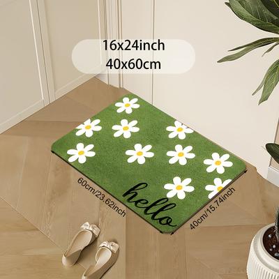 TEMU 1pc Entrance Floor Mat Welcome Monogram Daisy Flower Print Pattern Mat, Polyester Non-slip Floor Mat For Indoor Outdoor Entrance Floor Doormat Kitchen Floor Mat Foot Mat Image