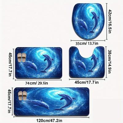 TEMU Open 3pcs/4pcs Series Pattern Bathroom Mat Set Toilet Seat Ring U-shaped Foot Pad Image