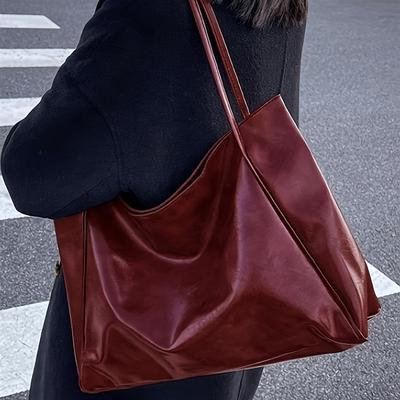 TEMU Handbag For Women - Large Capacity Crossbody Shoulder Bag With Adjustable Closure, Fixed Strap & Edge-painted Finish, Versatile For Casual & Formal Occasions, Vintage Handbag, Formal Accessory Image