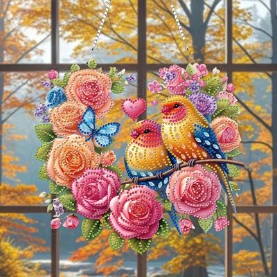 TEMU Diy Unique Acrylic Mosaic - Birds & , Irregular Shape Decor, Study & Bedroom, Window Hanging Gift, Bedroom Decoration | Vibrant Wall Art | Artwork, Bird Decor Image