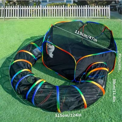 TEMU Portable Cat And Dog Pet Tunnel Game Tent Fence Made Of Breathable Mesh For Indoor And Outdoor Use, Featuring A Collapsible Nylon Design With Connecting Tunnels. Image