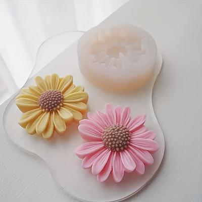 TEMU 1pc Daisy Silicone Mold For Diy Crafts – Multi-functional Handicraft Tool With Yellow, Pink, And White Flower Cavities For Image
